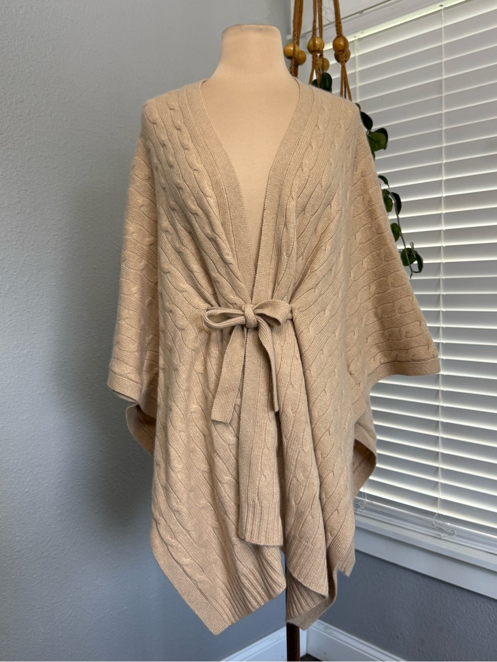Saks Fifth Avenue Cashmere Tie-Front Cable Knit Poncho Sweater - Cream Size XS/S